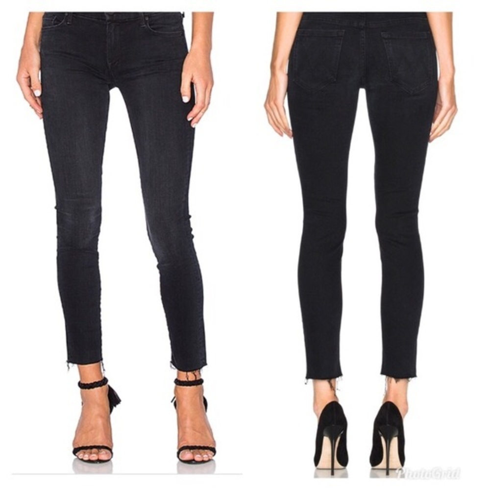 Mother looker ankle fray black denim